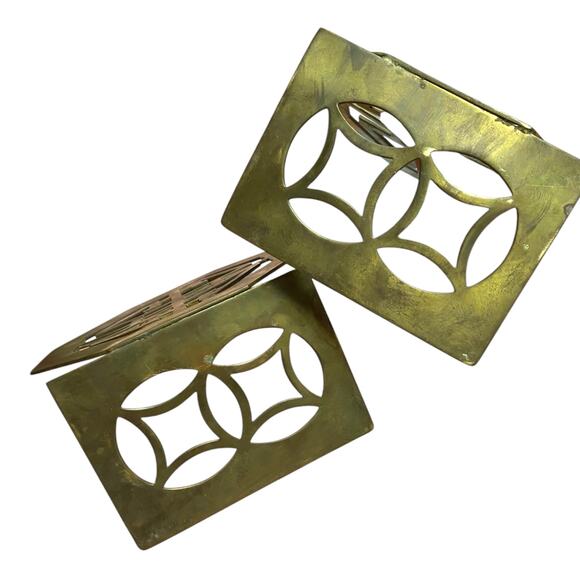 Brass Geometric Asian Bookends MCM - Picture 6 of 6